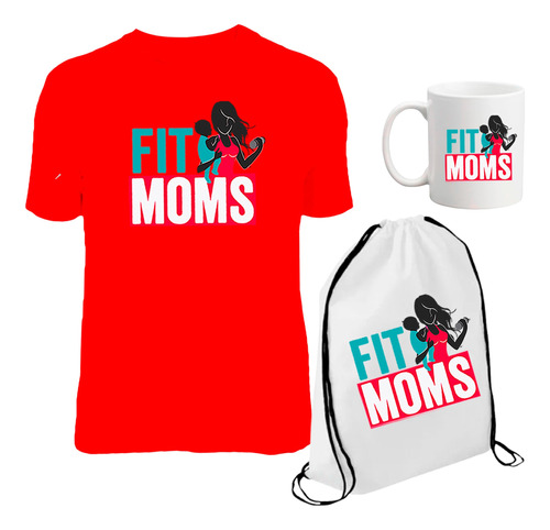 Combo Polera Taza Mochila Mama Fitness