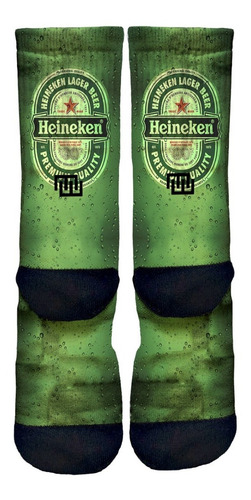 Imagem 6 de 6 de Meia Divertida Estampa Heineken - Cano Alto - Meias Elite