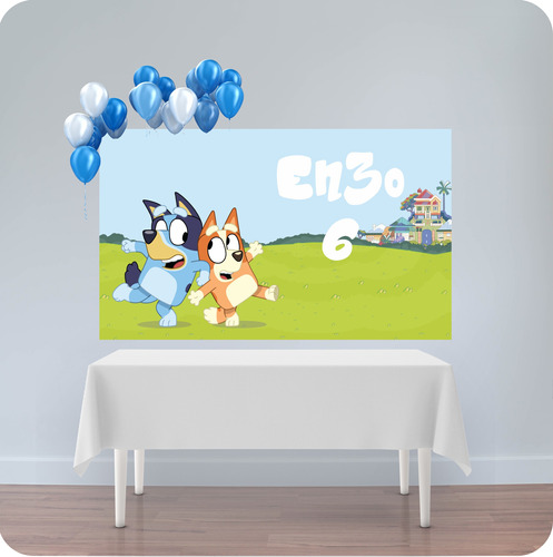 Banner Fondo Candy Bar Cumpleaños Bluey 150x90