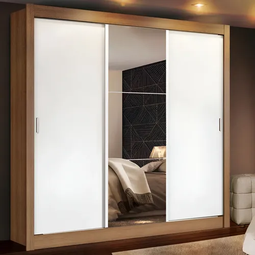 Guarda Roupa Casal Madesa Mônaco 3 Portas Correr Com Espelho Cor Rustic/Branco 1093D81E