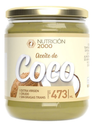Aceite De Coco Extra Virgen Crudo Sin Grasas Trans 473 Ml