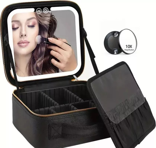 Maletin Estuche De Maquillaje Con Espejo Y Luz Led 3 Modos Rosa