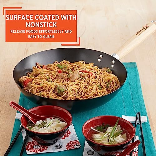 Imusa Usa Imu-wok Antiadherente Con Mango De Madera De 11 Pu