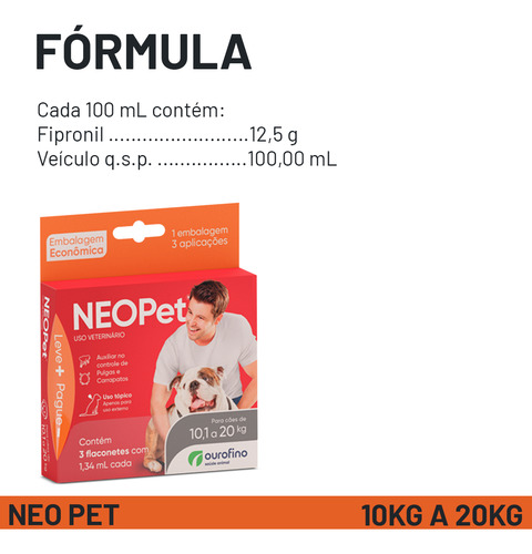 Antipulga Neopet C/ 3 Pipetas Caes 10kg A 20kg Ouro Fino