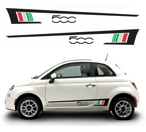 Kit Adesivo Faixa Lateral Personalizado Para Fiat 500 19853 Cor Preto VERMELHO E VERDE