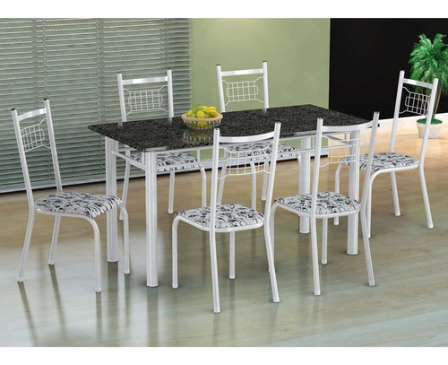 Conjunto De Mesa Com 6 Cadeiras Lisboa Branco E Branco Fl...