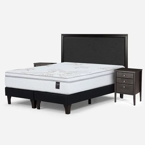 Cama Art 4 De 2 Plazas + Respaldo Nolita Y Veladores Issey