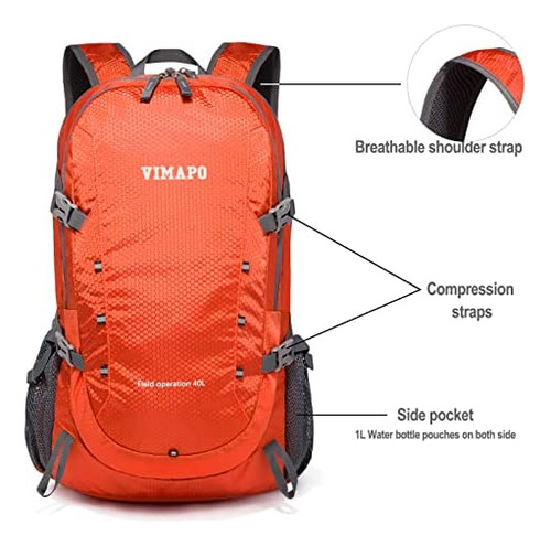 Vimapo Mochila De Senderismo Plegable 40l, Mochila De Viaje