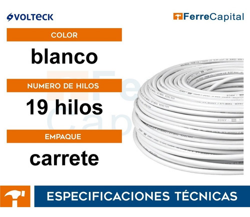 Carrete Con 10 M De Cable Thhw-ls 10 Awg Blanc Volteck 40143