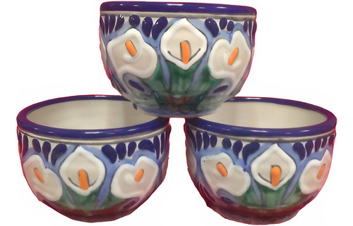 3 Macetas Alcatraz Tazón Talavera Poblana Barroca 10x7cm Mct