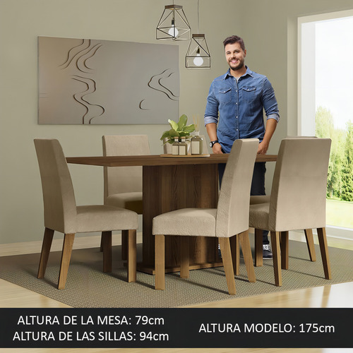 Juego de Comedor con Mesa y 6 Sillas Renata Madesa Color Marron/Imperial