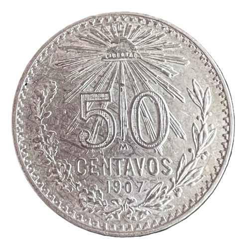 Moneda 50 Centavos Resplandor 0.800 Variedad 7 Recto 1907 