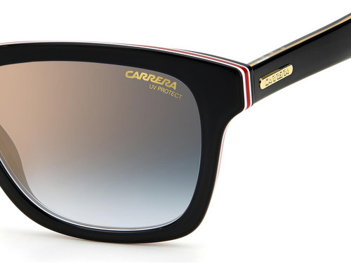 Lentes Sol Carrera 266s Contrast Iconic Square Retro 53mm Color Multicapa Negro Color de la lente Blue Shaded Gold Mirror Color de la varilla Negro Color del armazón Multicapa Negro Diseño Vintage