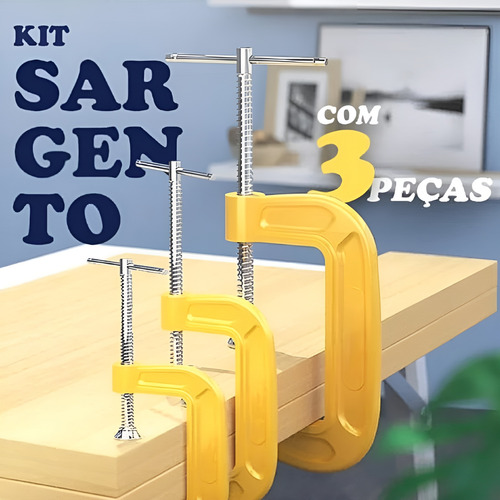 Kit 3 Grampos Sargento Tipo C 1 2 3 Polegadas Multiuso Aço