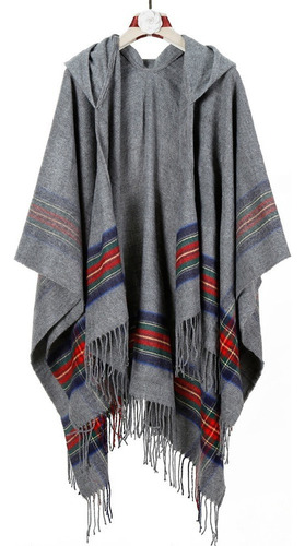 Poncho Tipo Capa Con Capucha Tejido Nuevo A Rayas For Mujer