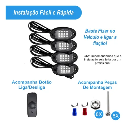 4 Rock Light Led Luz Caixa De Roda Enfeite Camionete Por App