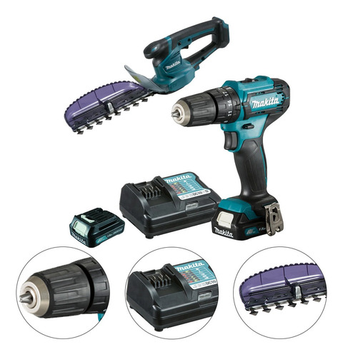 Combo Parafusadeira Hp333dwyx3 + Aparador Uh201dz 12v Makita