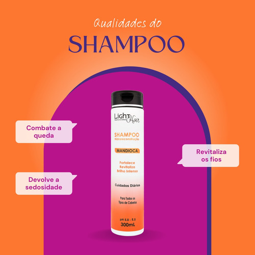 Shampoo Reconstrutor Mandioca Light Hair 300ml Líquido