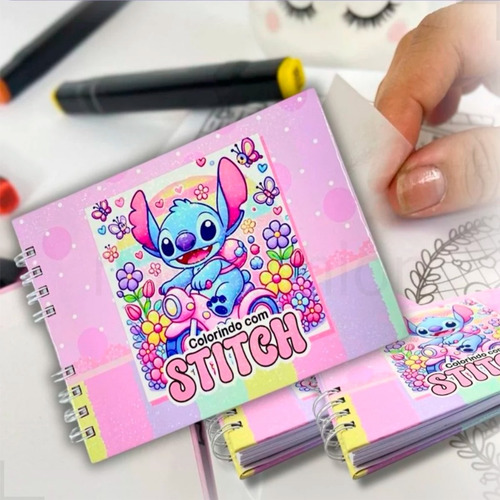 Caderno De Colorir Stitch + Canetas Coloridas Kit Premium Boobie Goods Com 50 Páginas E 36 Canetas Em Estojo Personalizado | Criatividade E Relaxamento Para Todas As Idades