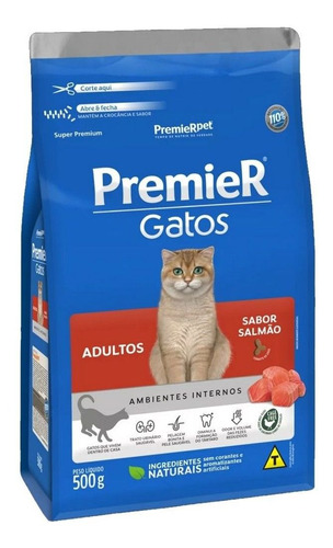 Premier Ração Gatos Adultos Ambiente Interno Salmão 500g