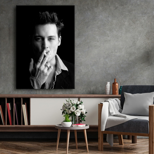 Cuadro En Canvas Johnny Depp Fumando Blanco Y Negro