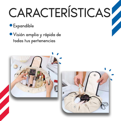 Bolsa Para Maquillaje Plegable Tea Break Diler Neceser De Cosméticos Portátil Elegante Y Práctico, Con Cordón Color Beige Negro
