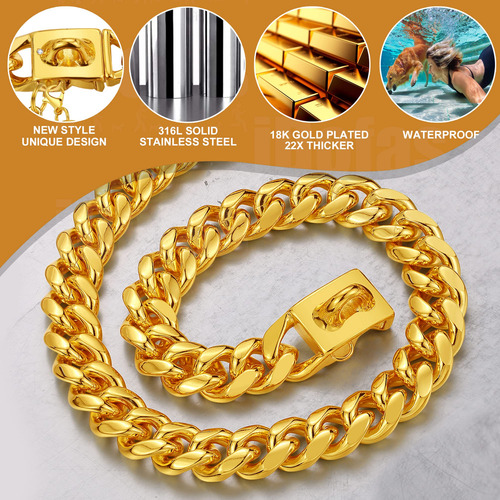 Collar De Perro Cuban Link Gold De Luxlife Collar De Perro