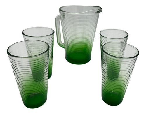 Juego De Agua Portofino Verde, 1 Jarra 1.7lt + 4 Vasos 490ml