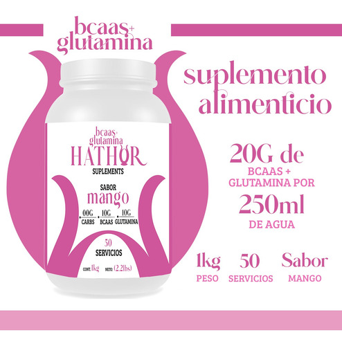 Aminoácidos Bcaas + Glutamina Hathor 1kg Varios Sabores Mango