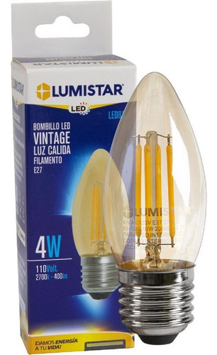 Bombillo Led Tipo Vela Filamento E27 4w Luz Cálida Lumistar