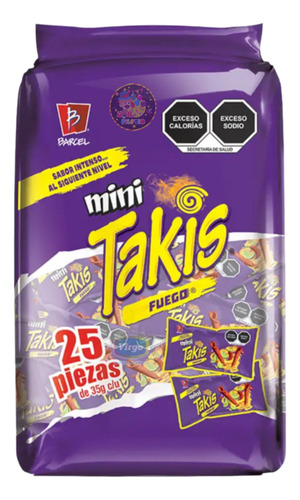 Barcel Takis Fuego Mini Papas Chile Botana 25pz De 35g Envio