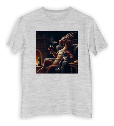 Remera Hombre Dragon Tomando Vino Gato Sillon Fumando