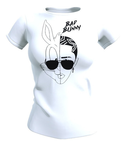 Polera Mujer Bad Bunny, 100% Algodón, Bugs Bunny Y Bad Bunny