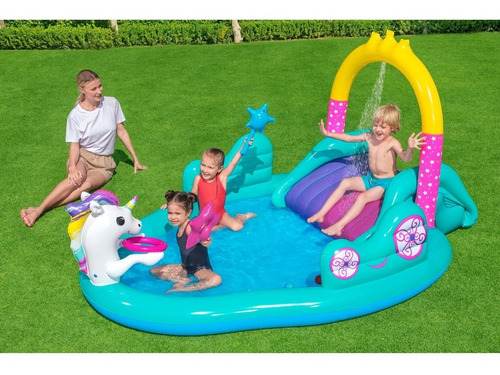 Imagen 3 de 9 de Playcenter Unicornios Bestway Inflable C/ Tobogan 220l 53097