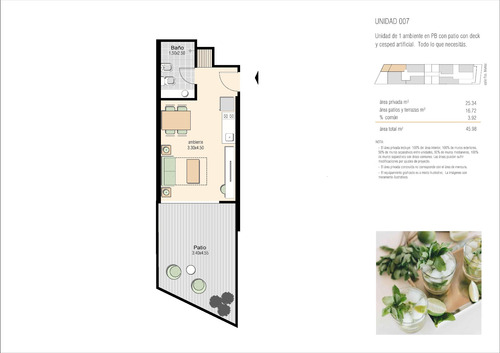 Imagen 8 de 8 de -monoambiente A Estrenar Con Patio, Pocitos.