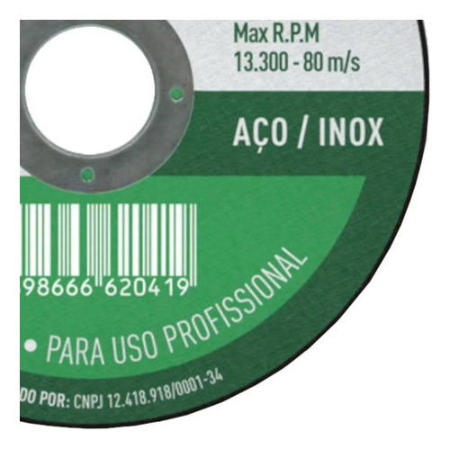 100 Disco De Corte Fino Brax 4.1/2'' X 1'' Aço Inox Cor Verde-escuro