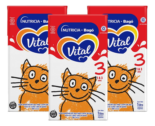 Vital 3 Leche Maternizada Liquida Brick 1 Litro Pack X 18un