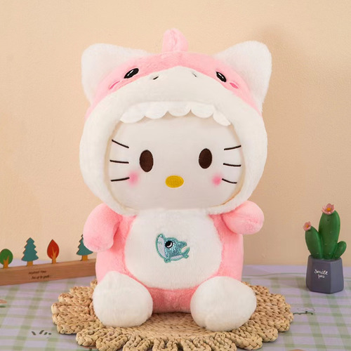 Tiburón Peluche Kitty 35cm Transformable Con Llavero Gratis Rosa