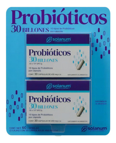 Solanum Probioticos 30 Billones 60 Cápsulas Twopack  Sfn  Sabor Sin sabor