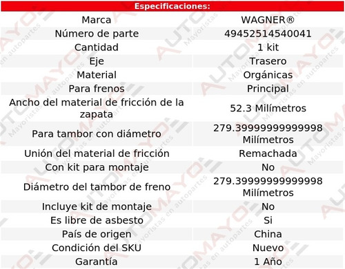 Juego Zapatas Organicas Tra K10 Pickup 68-73 Wagner®