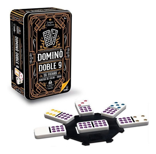 Domino Doble 9 Cubano Ronda Caja Metálica 55 Fichas Colores