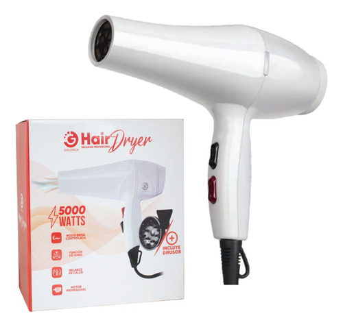 Secador Hair Dryer 5000w Con Difusor De 2 Niveles Cabello © 