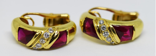 Par De Aros Belgiorno Oro 18k Rubies Brillantes 13,5 Gr