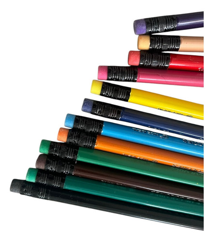 Lápiz De Madera 12 Lápices Colores Forma Triangular Con Goma