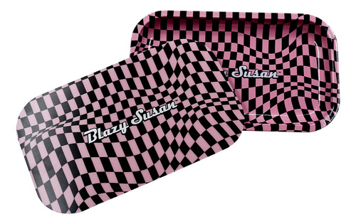 Charola Cigarrera Mediana Con Tapa Blazy Susan Rosa Trippy Checkers