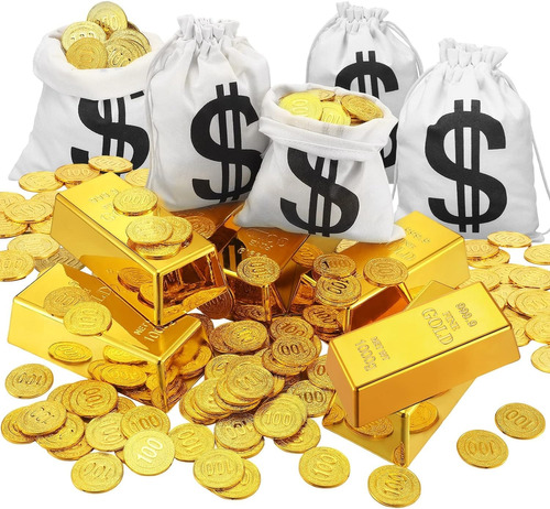 Monedas De Oro, Barras De Oro, Bolsas De Lona Con Dinero