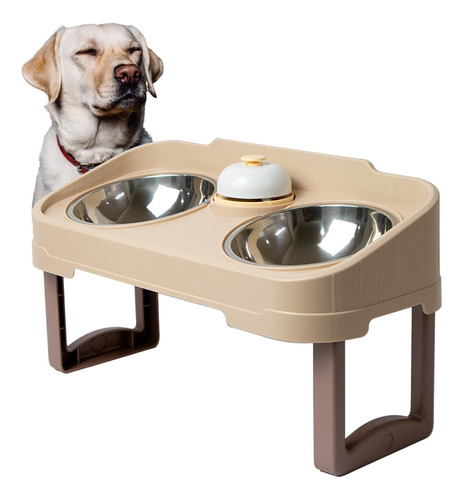 Comedero Elevado Perros Doble Cuenco Antideslizante Beige