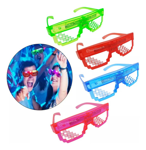 Kit 12 Óculos Luz Colorida Pisca-pisca Para Animar Sua Festa Cor Sortidos Desenho Xadrez