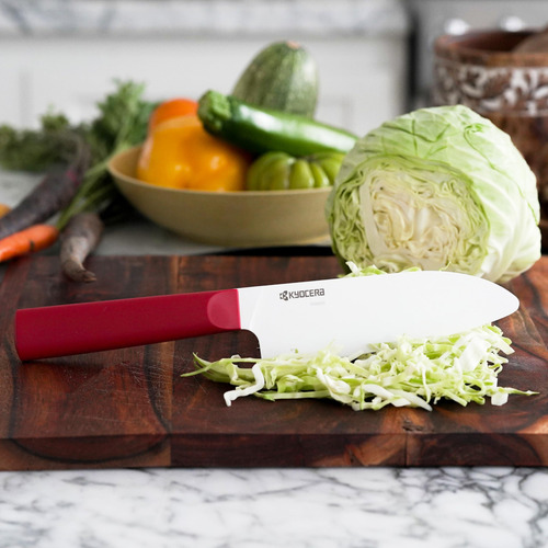 Cuchillo Santoku Cerámico 14 Cm Hoja Blanca Mango Rojo Premi