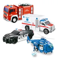 Comprar Joyin 4 Paquetes De Juguetes Para Vehículos De Emergencia, Vehículos Alimentados Por Fricción Con Luz Y Sonido, Incluyendo Coche De Bomberos, Juguete De Ambulancia, Coche De Policía Y Helicóptero De